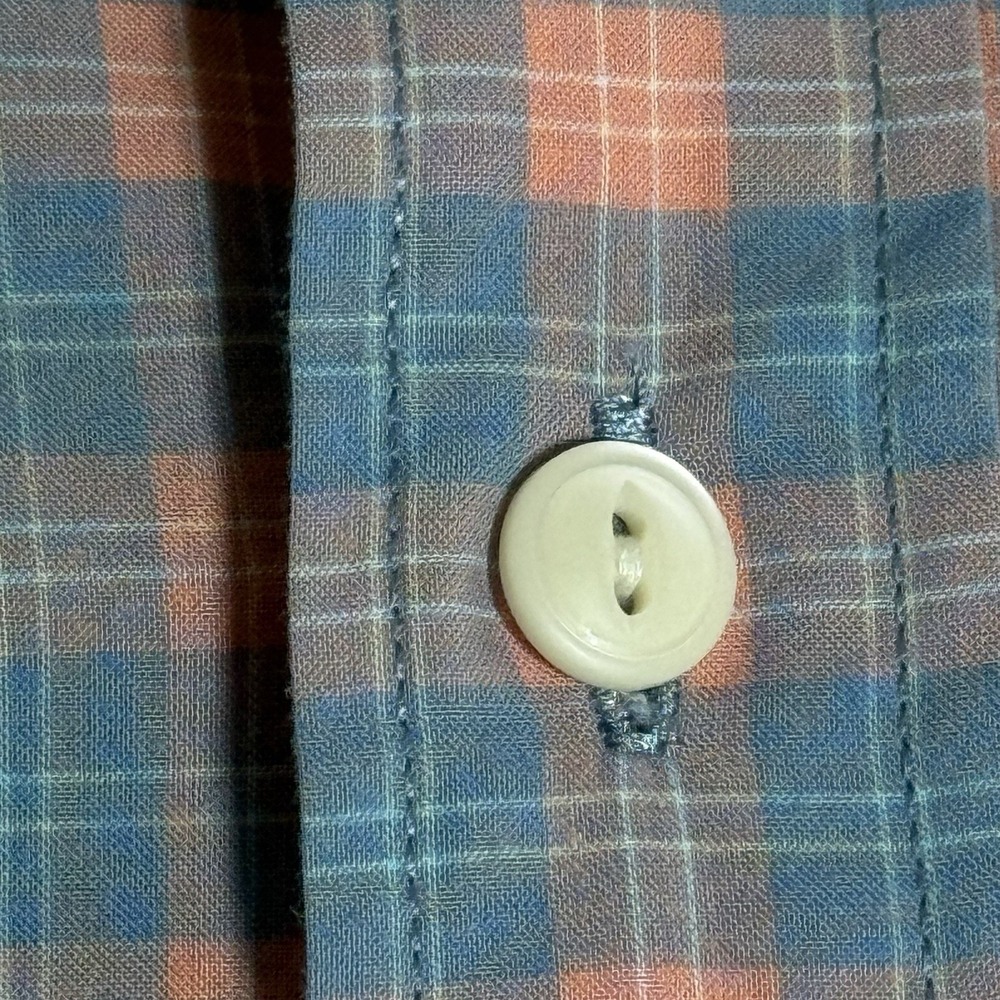 Faherty Button Down Shirt Mens XL Plaid Short Sleeve 100% Cotton Blue Orange - Picture 6 of 11